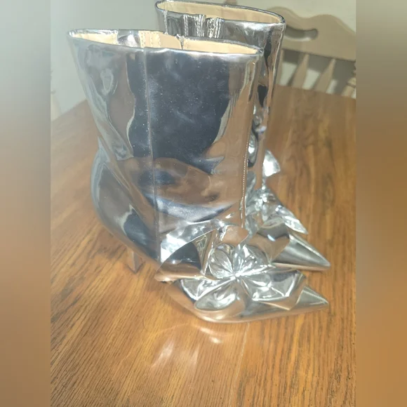 NEW Sam Edelman Esmae Stiletto Ankle Booties Silver Pointed Toes Size 6.5 - Picture 15 of 15